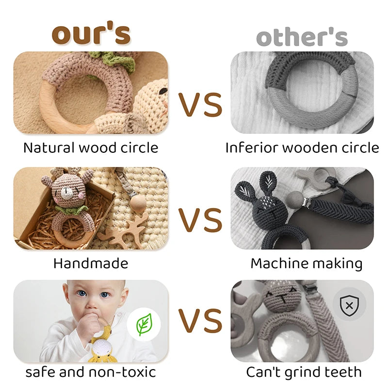 Bopoobo babyset – 3/5 delar virkad kanin, bitring & nappkedja för nyfödda