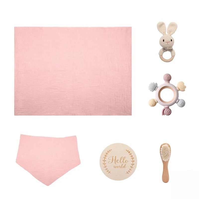 Baby presentset – badleksaker, silikonbitring & virkad skallra