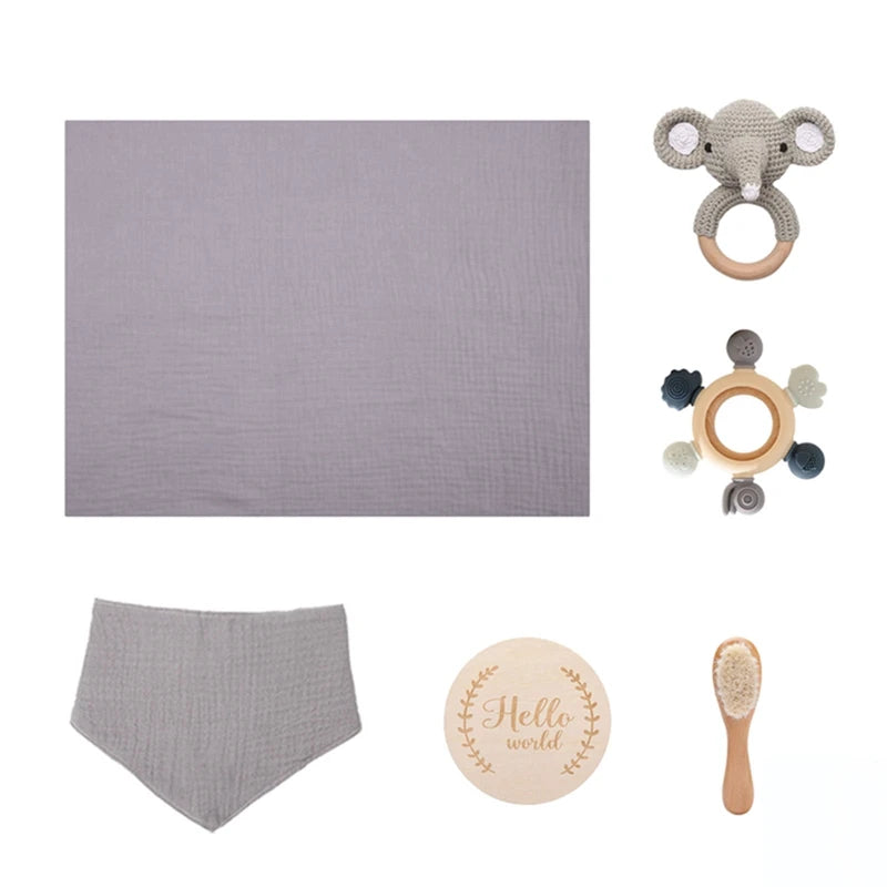 Baby presentset – badleksaker, silikonbitring & virkad skallra