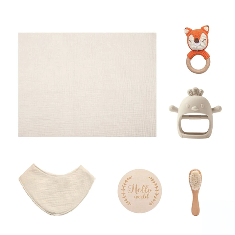 Baby presentset – badleksaker, silikonbitring & virkad skallra