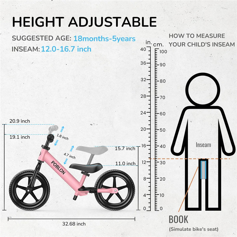 Balanscykel för barn 18–60 månader – 2-i-1 springcykel med justerbart styre & sadel